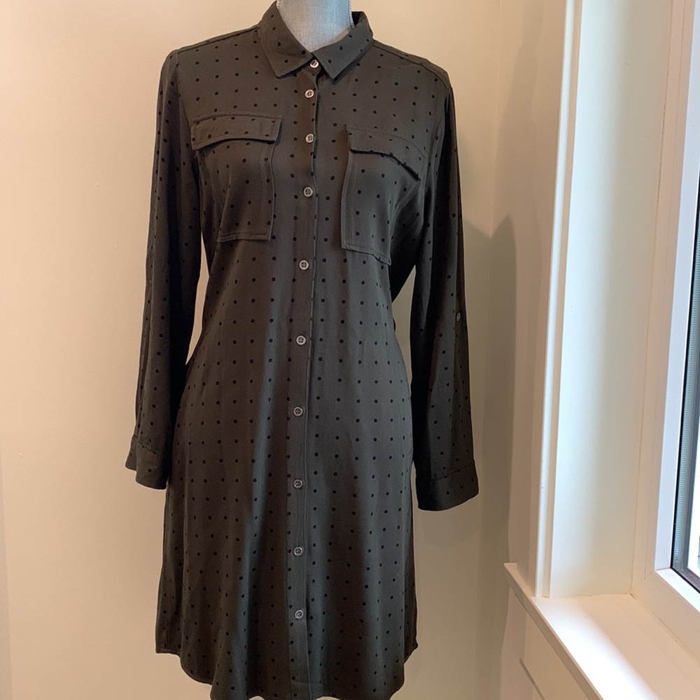 Velvet heart army green polka dot dress